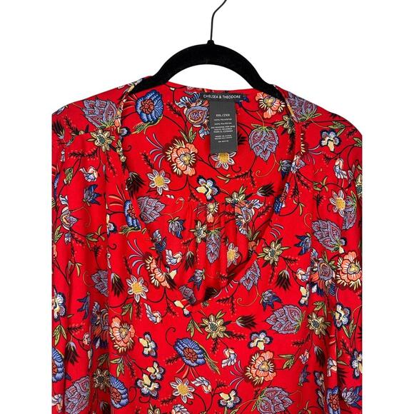 Chelsea & Theodore Floral Blouse Women's Size XXL 2XL Vibrant Flowy V-Neck - Picture 1 of 6
